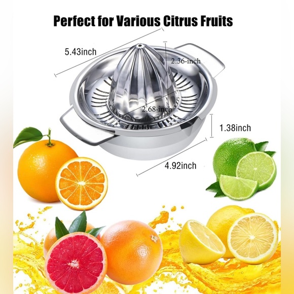 Hand Juicer Reamer Rotation Press with Strainer＆10oz Bowl, 2 Pour Spouts NIB - Picture 3 of 7